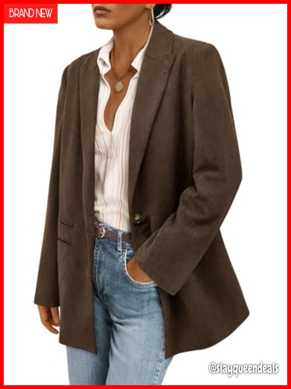 Corduroy Blazer Jacket Button Front Ribbed Casual Office